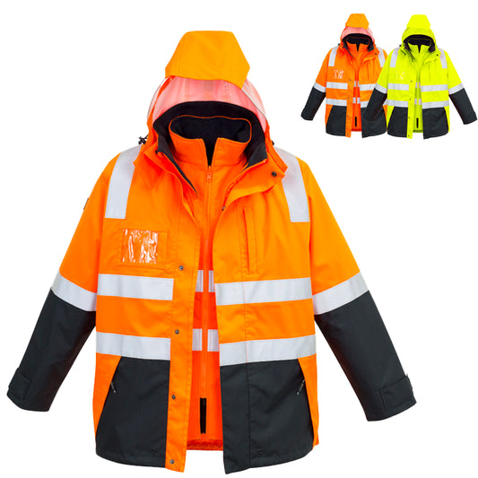 Men’s Hi-Vis 4-in-1 Waterproof Jacket with Reversible Fleece Vest – 10,000mm Rated