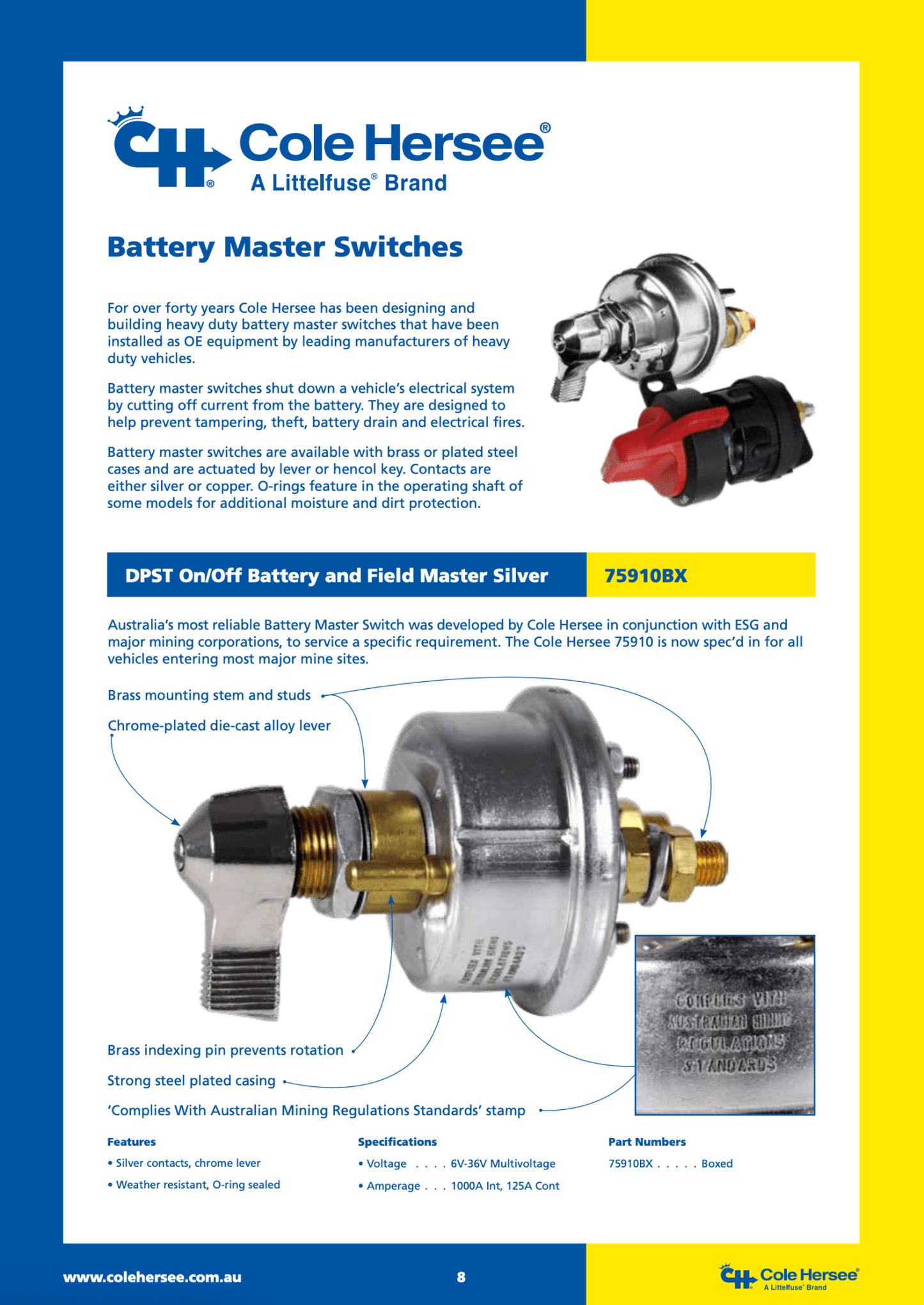 Cole Hersee Battery Master Switch 75910BX DPST On/Off - SunSafe Australia