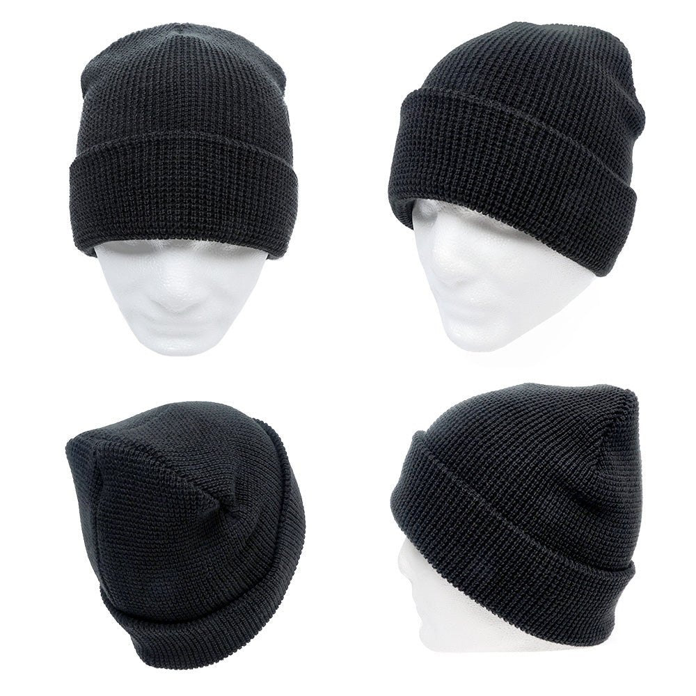 Grid Knit Beanie Acrylic Roll Back Beanie