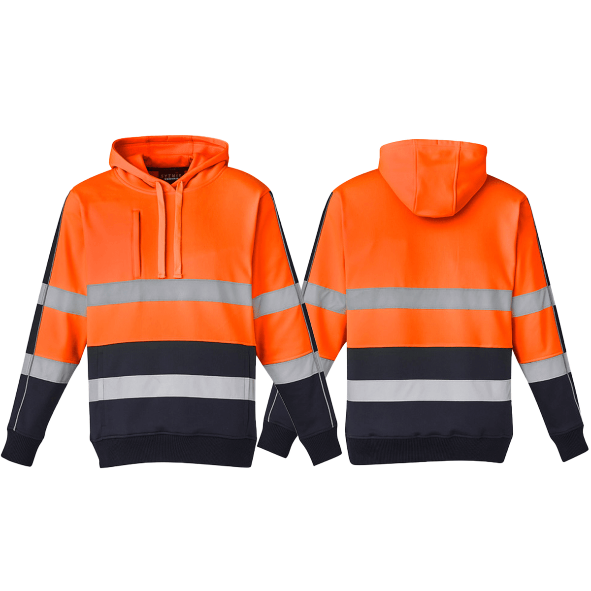 Syzmik High Visibility Stretch Taped Hoodie ZT483 in Orange On Navy