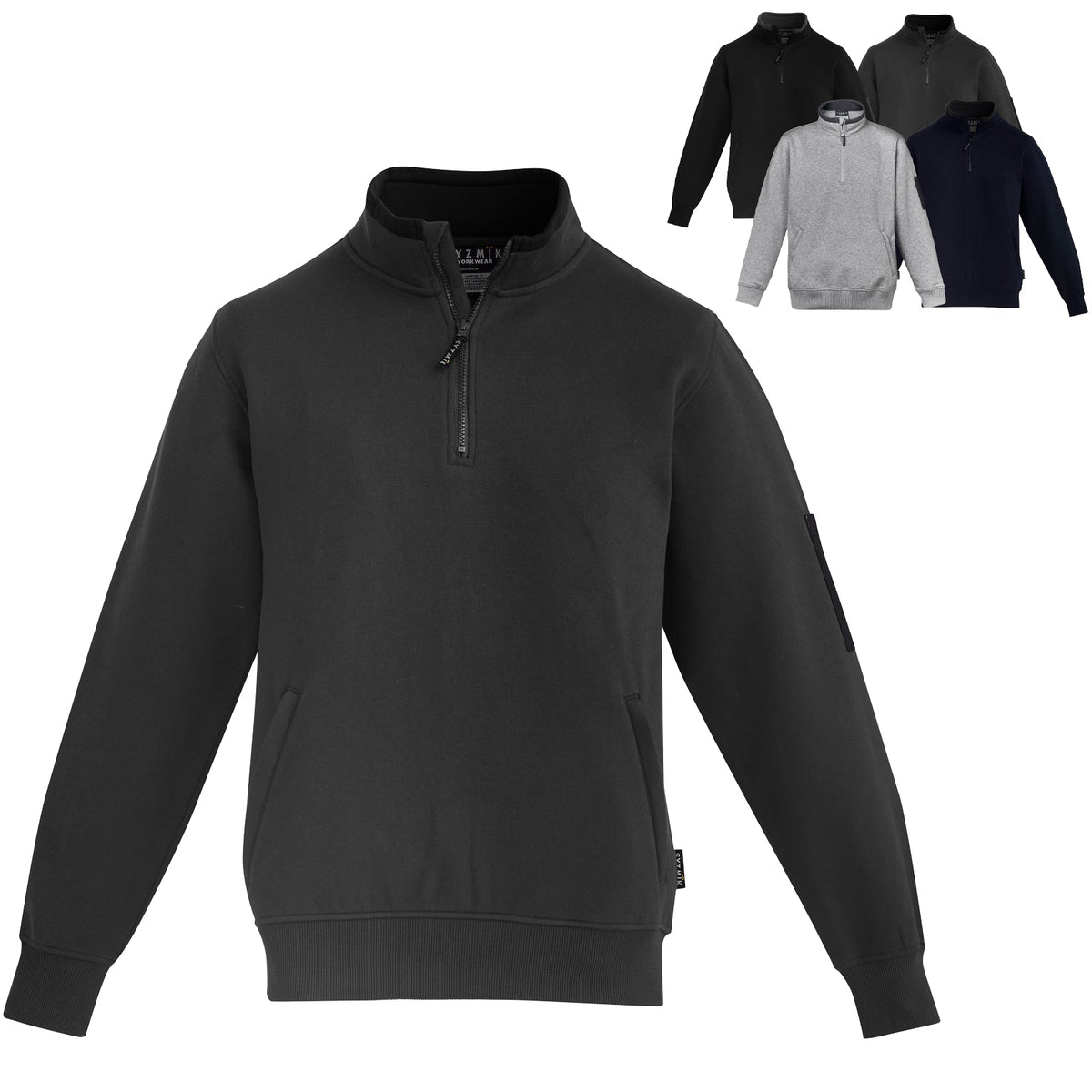 Syzmik Men's 1/4 Zip Brushed Fleece Jumper UPF 50+ in Black