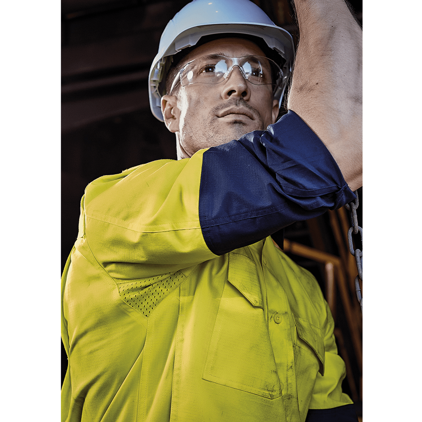 Mens Hi Vis Closed Front Long Sleeve Work Shirt | SunSafe Australia