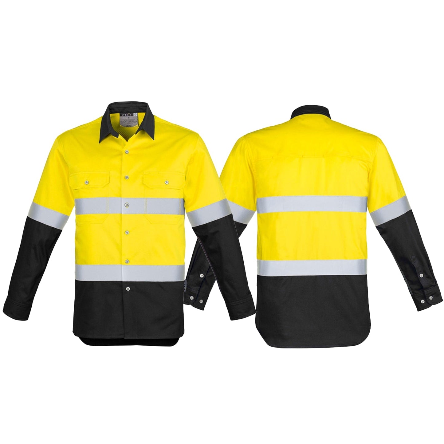 Mens High Visibility Spliced Industrial Long Sleeve Shirt – Hoop Taped - SunSafe Australia