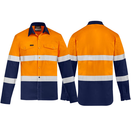 Syzmik Men's Lightweight Bio Motion Long Sleeve Shirt in Orange On Navy
