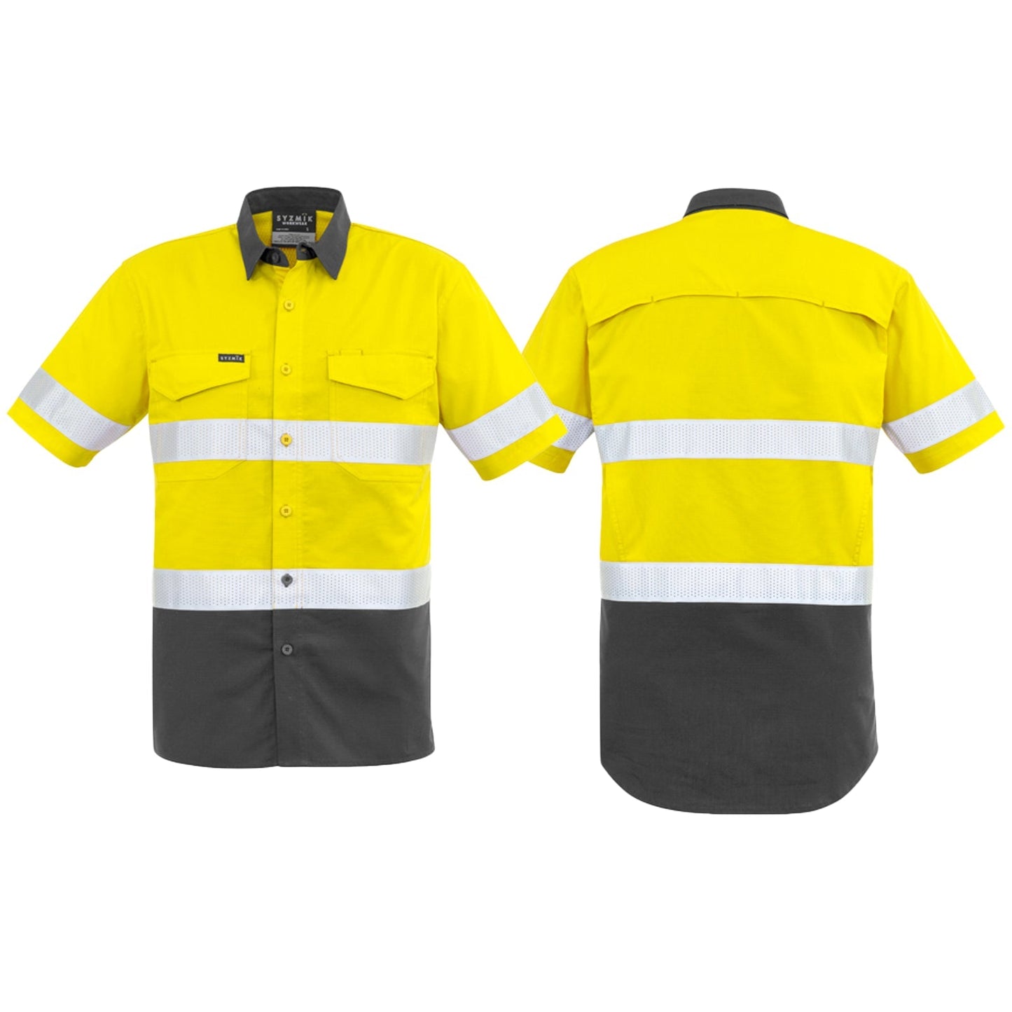 Mens Rugged Cooling Taped High Visibility Spliced Short Sleeve Shirt - SunSafe Australia