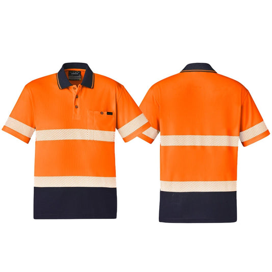 Syzmik Unisex Short Sleeve Polo Segmented Hoop Taped ZH535 in Orange On Navy