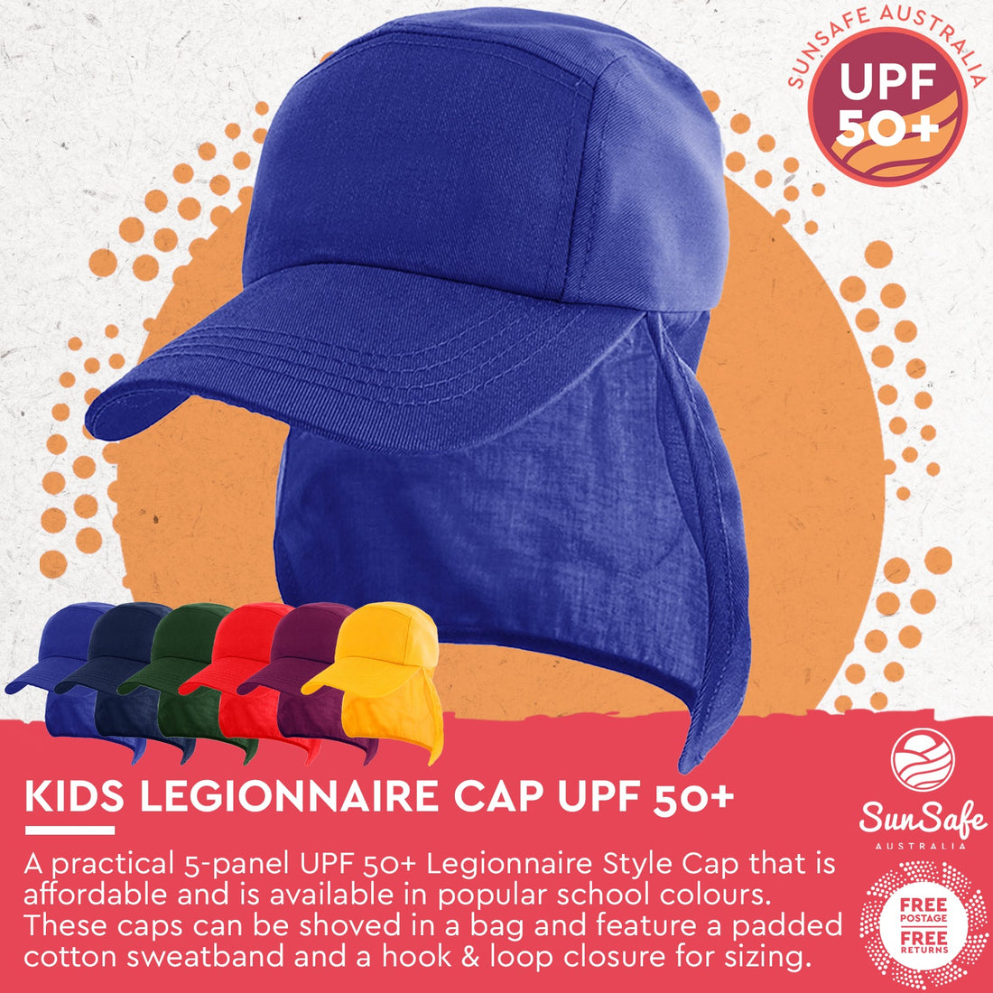 Legionnaire Style Kids Hat in School Colours - SunSafe Australia