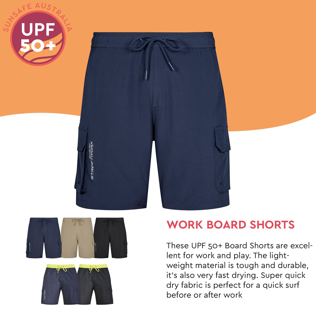 Streetworx Stretch Work Board Shorts UPF 50+ - SunSafe Australia