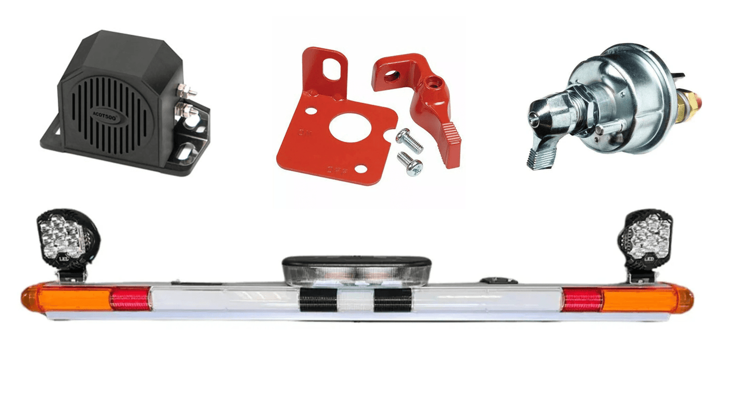 Vehicle safety equipment including LED lights and worksite safety accessories
