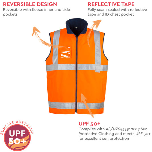 Mens High Visibility Lightweight Fleece Lined Reversible Vest ZV358