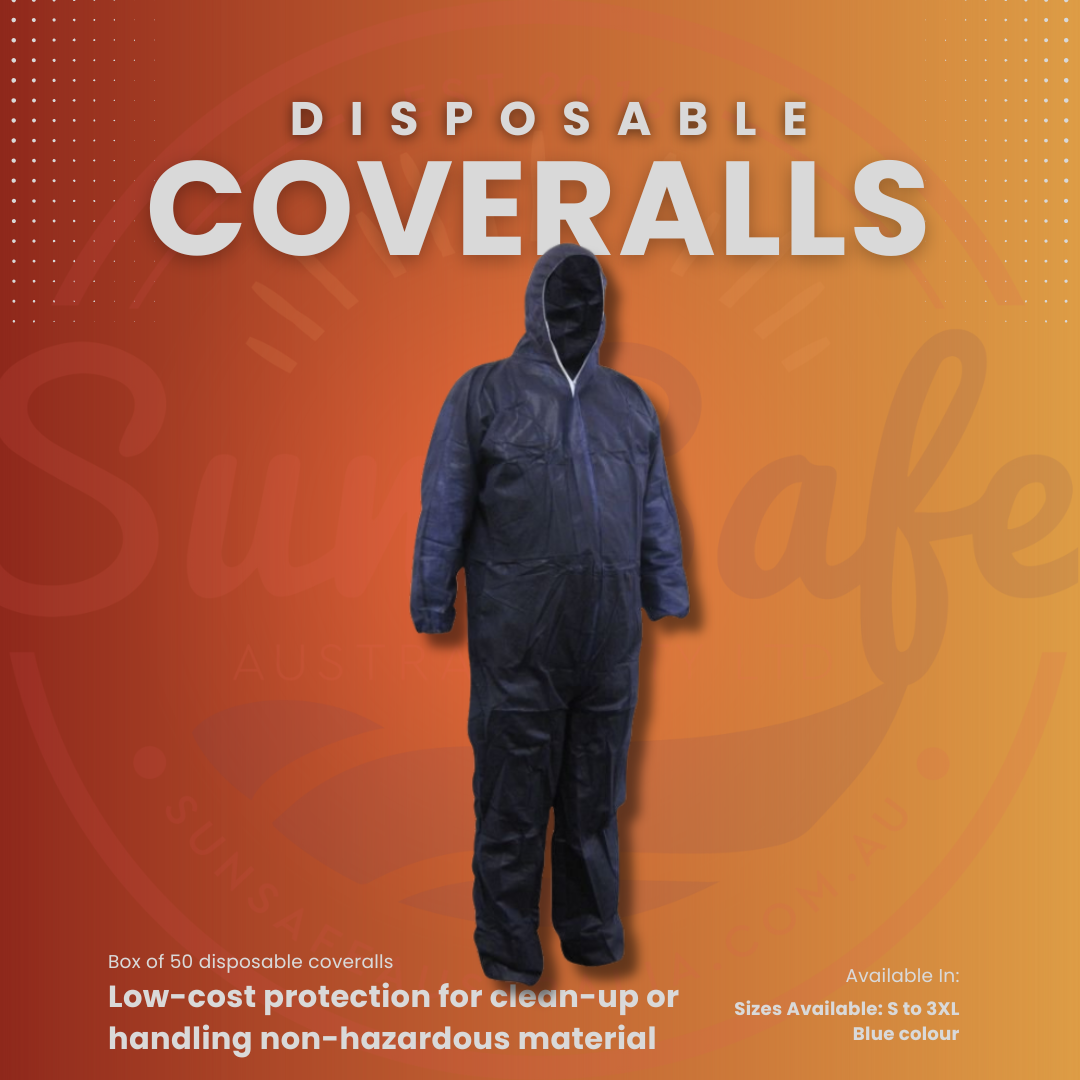 50x Maxisafe Blue Polypropylene Disposable Coveralls - Lightweight Hooded PPE