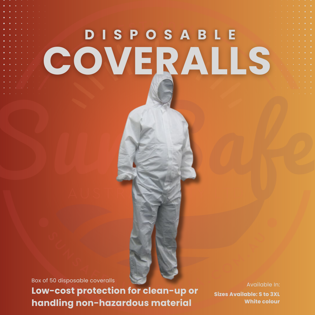 50x Maxisafe White Polypropylene Disposable Coveralls - Lightweight Hooded PPE