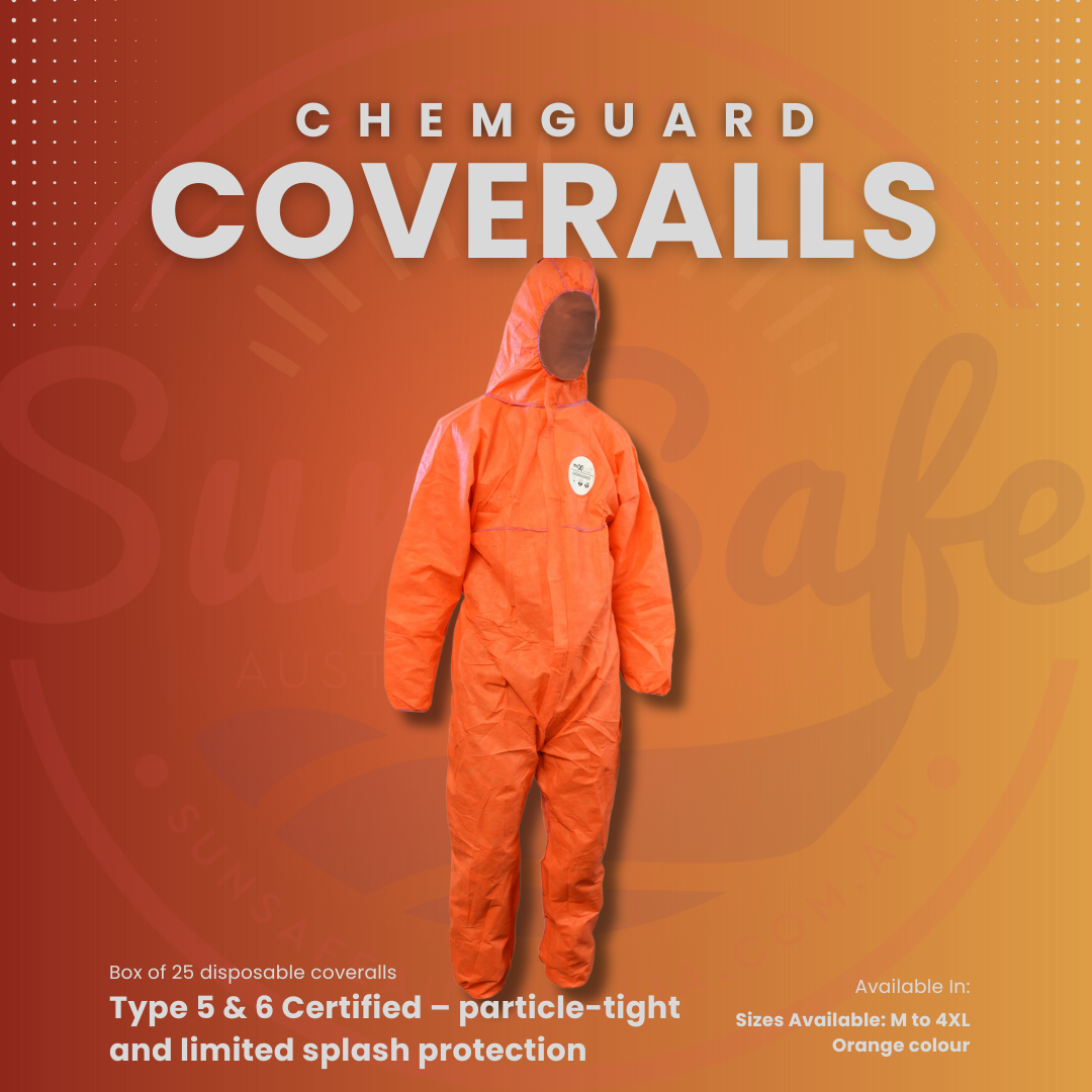 Orange Protective Coveralls SMS Type 5/6 Disposable Safety Maxisafe Chemguard