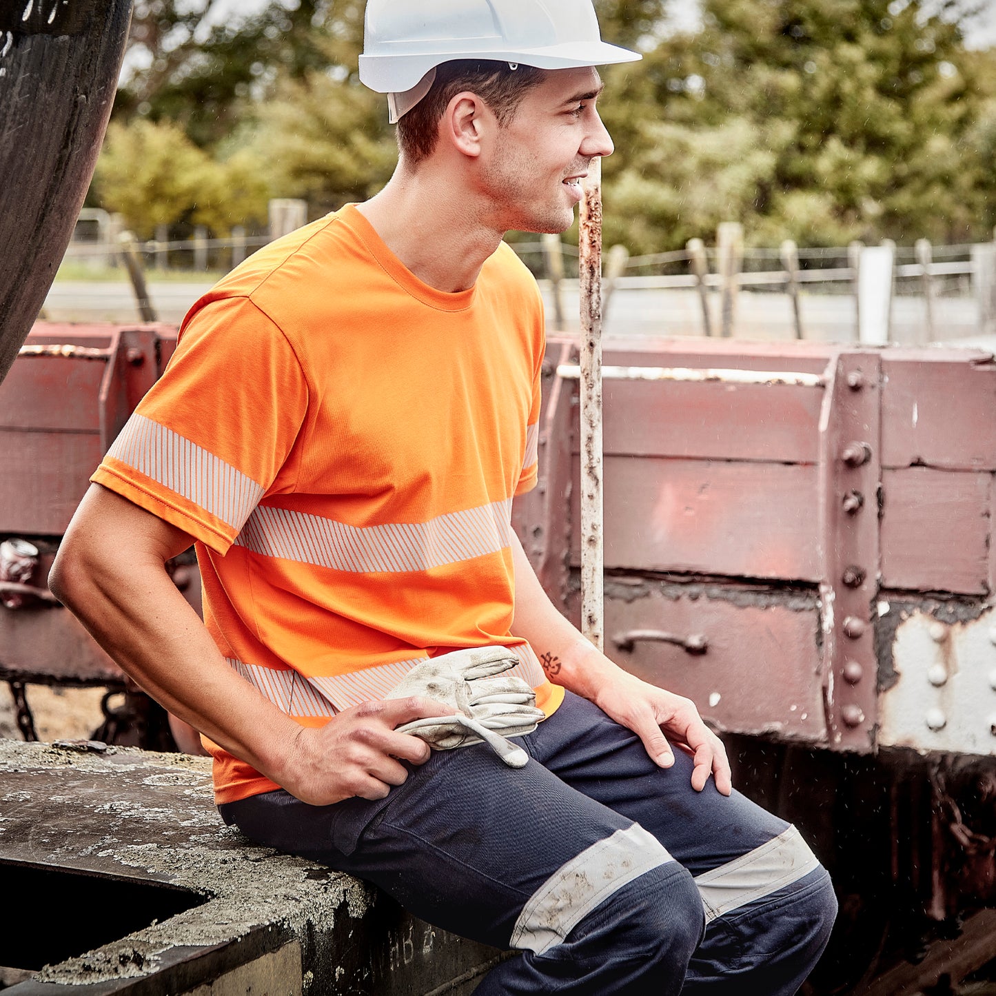 Mens Hi Vis Segmented Tape Cotton Tee Shirt UPF 50+