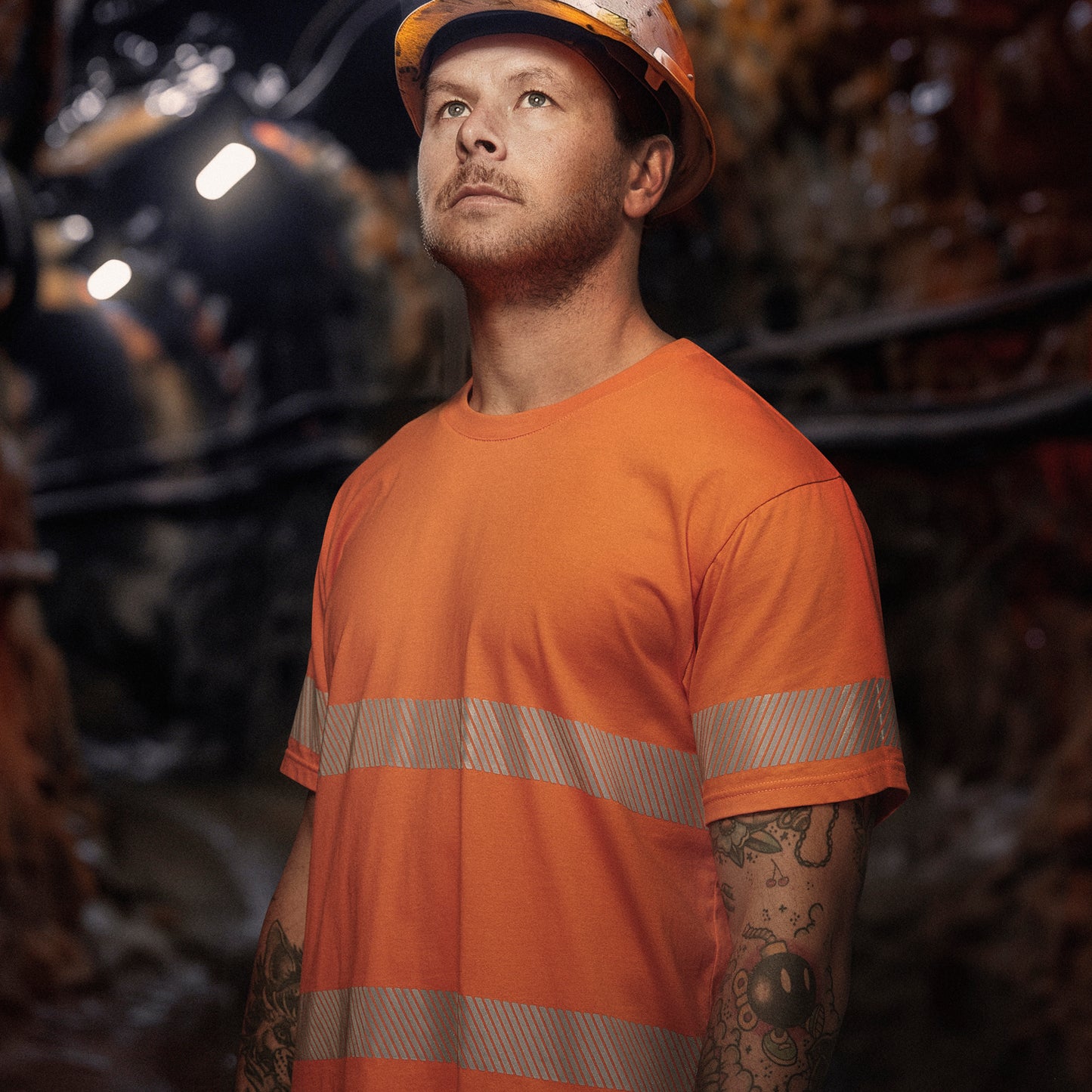 Mens Hi Vis Segmented Tape Cotton Tee Shirt UPF 50+