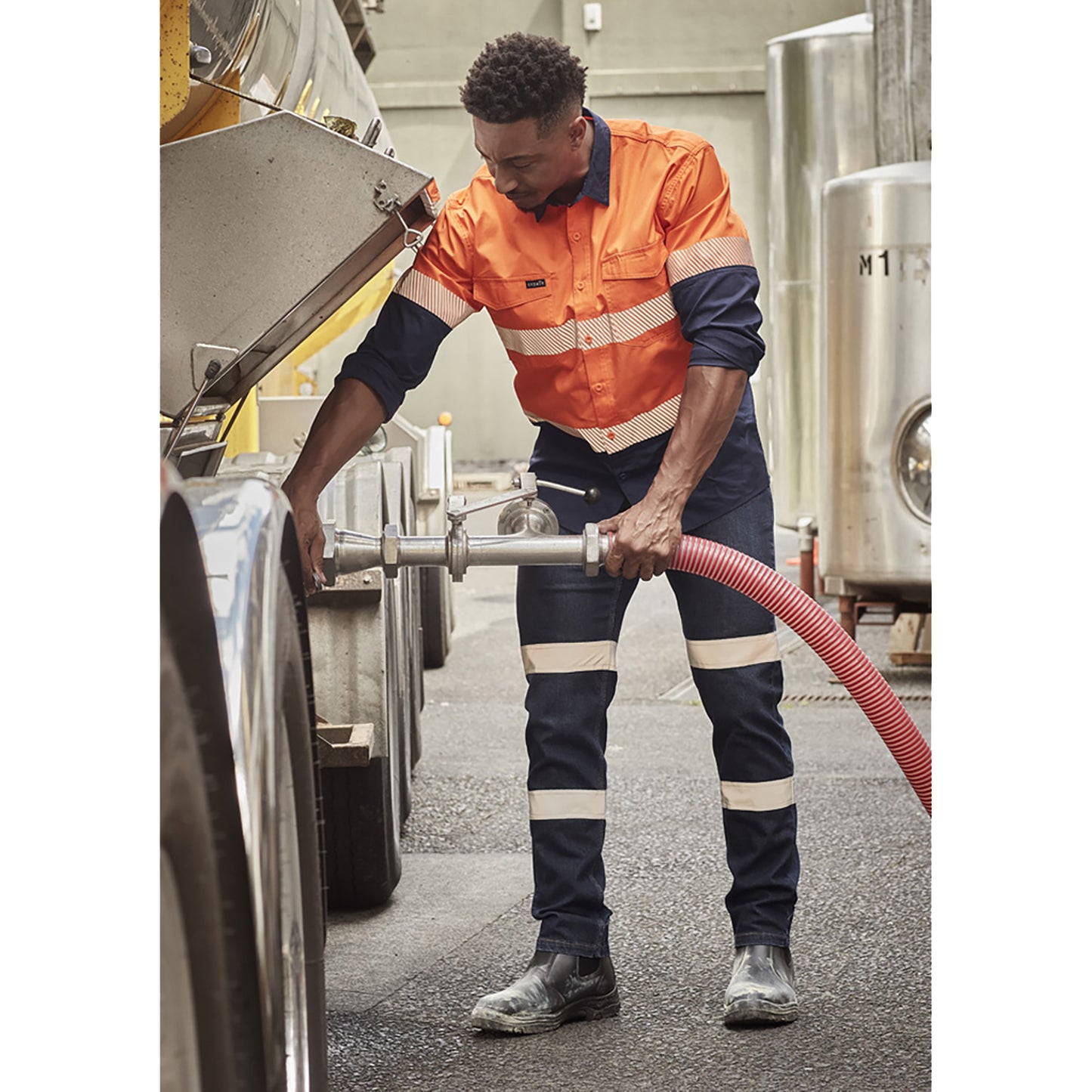 Bio Motion Stretch Denim Work Jeans Straight Leg Fit with Reflective Tape