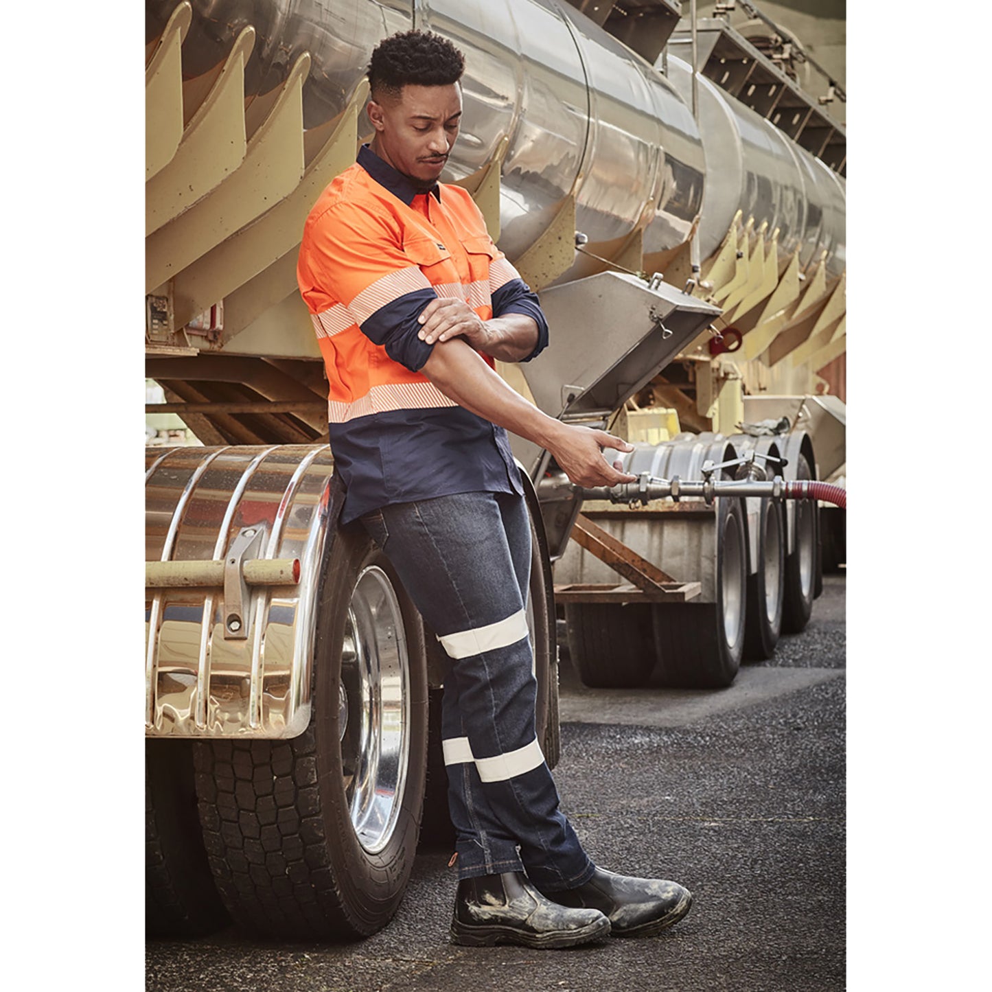 Bio Motion Stretch Denim Work Jeans Straight Leg Fit with Reflective Tape