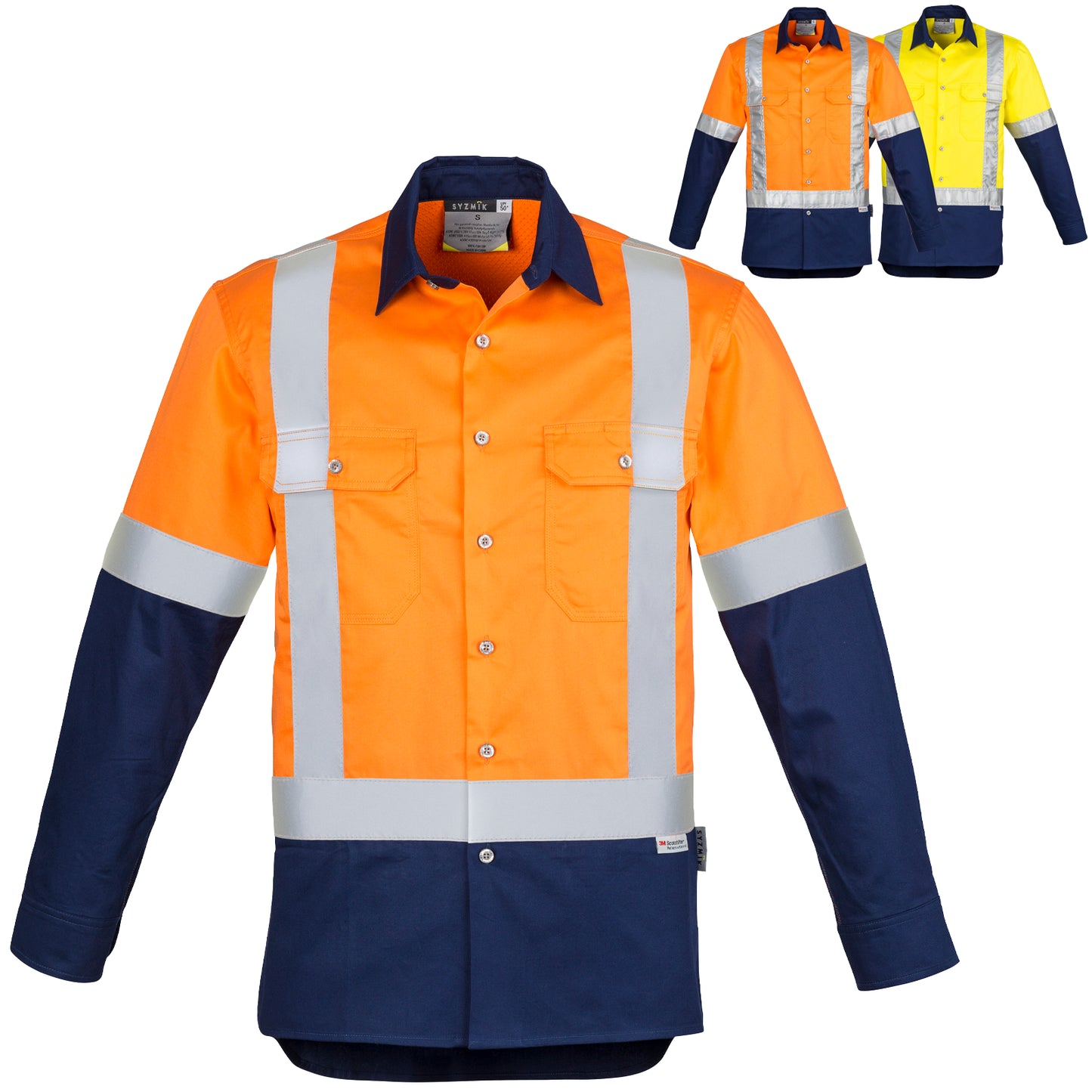 Men's High Visibility Spliced Industrial Long Sleeve Shirt (Shoulder Taped) ZW124