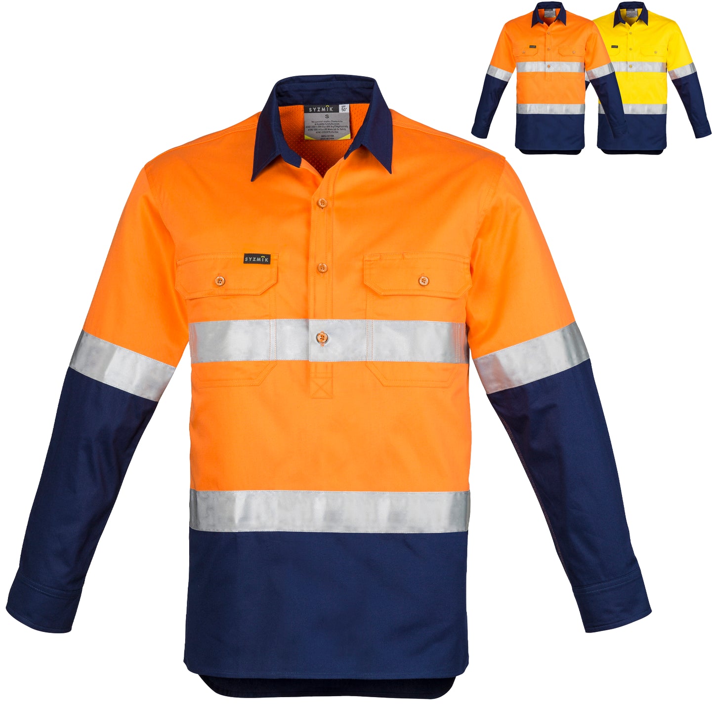 Mens High Visibility Closed Front Long Sleeve Shirt (Hoop Taped) ZW550