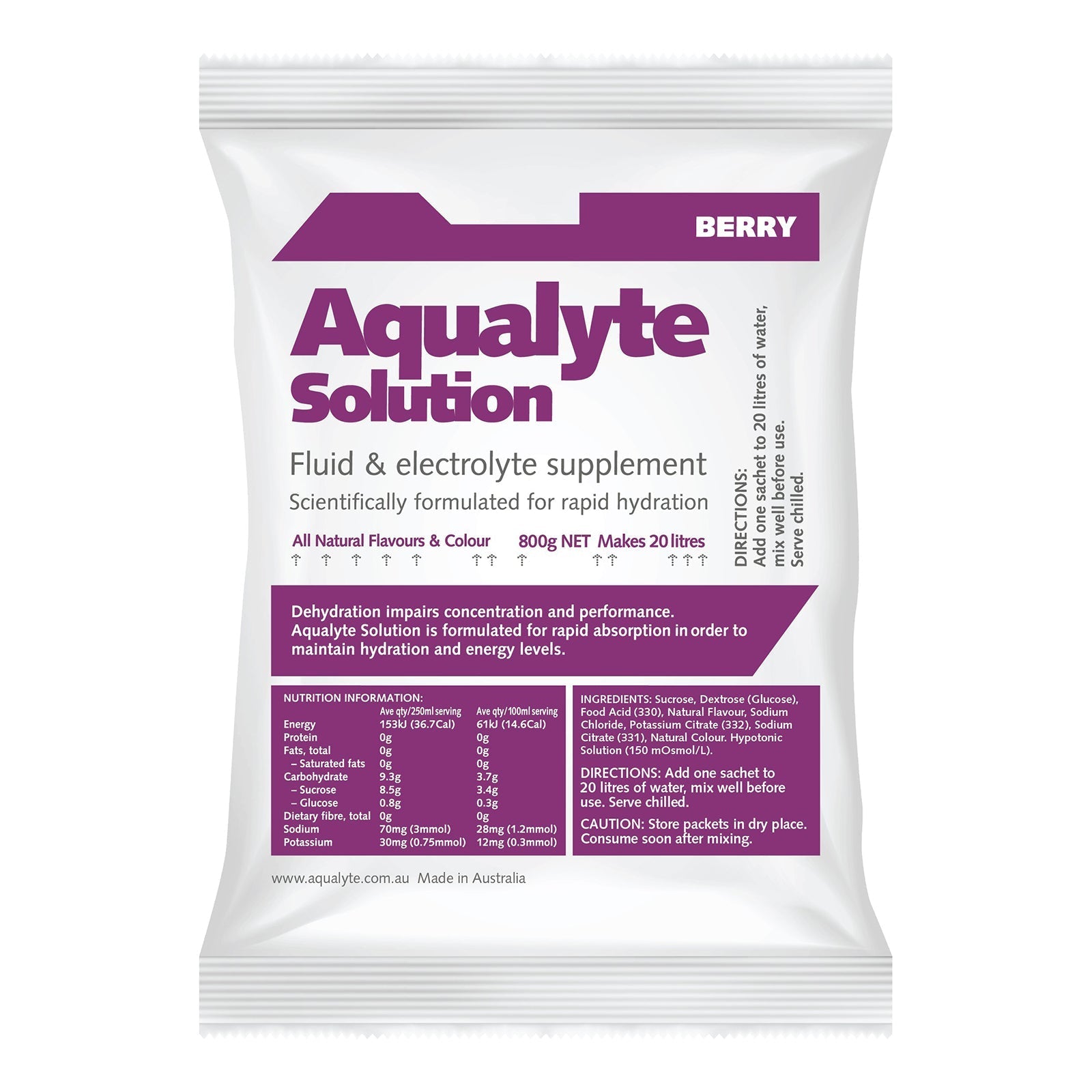Aqualyte Berry Flavour Electrolyte Sachets - 800g (Box of 5) - SunSafe Australia