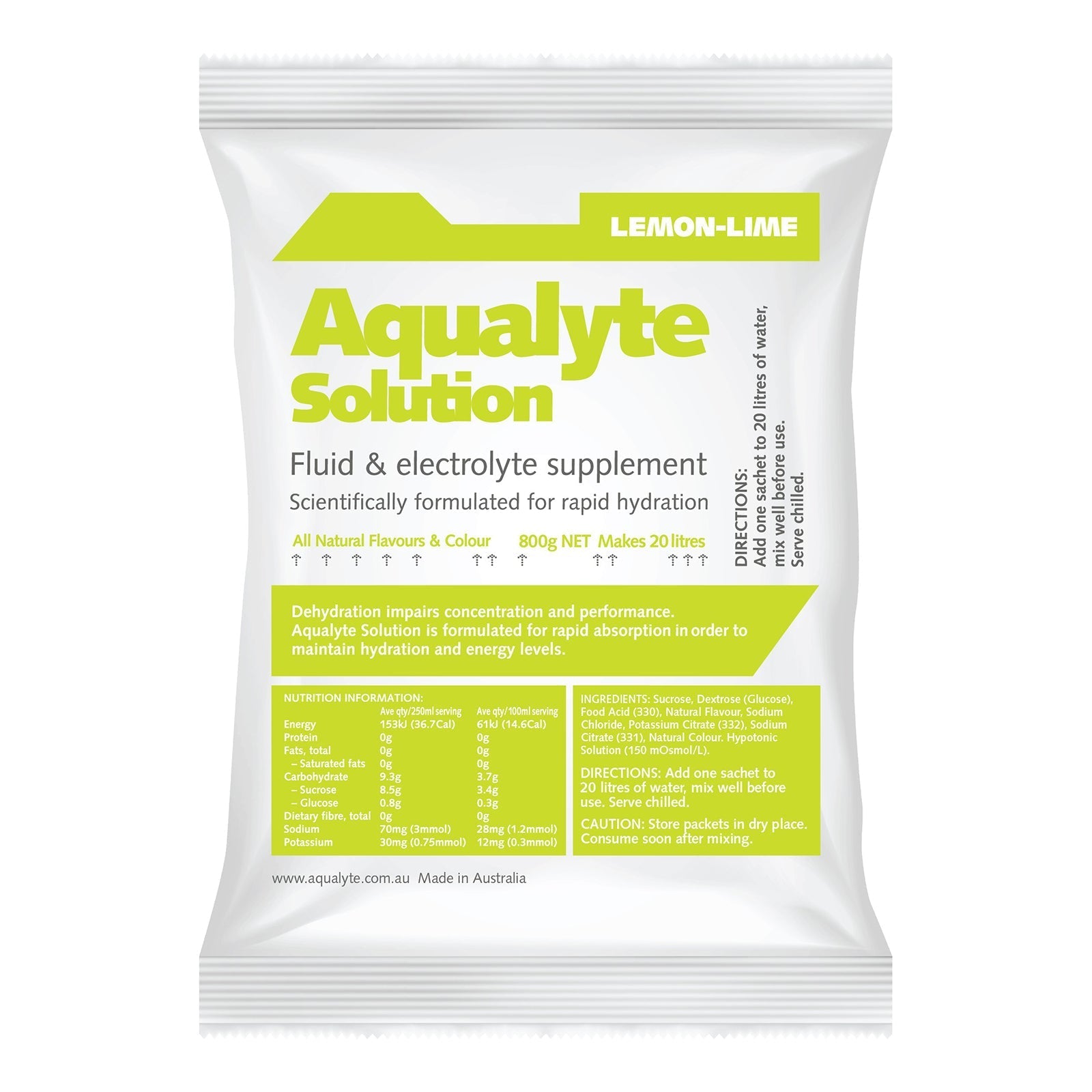 Aqualyte Lemon Lime Flavour Electrolyte Sachets - 800g (Box of 5) - SunSafe Australia