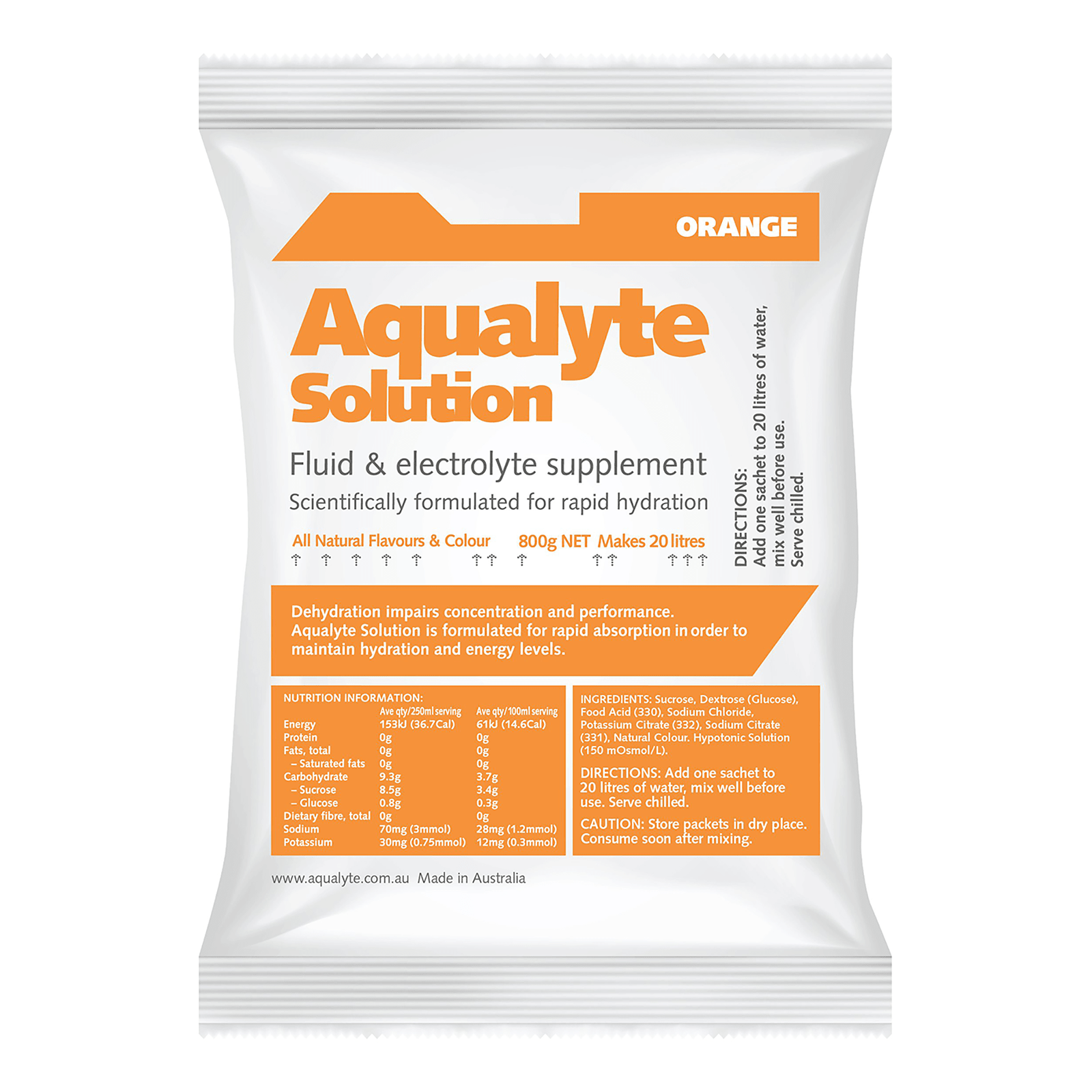 Aqualyte Orange Flavour Electrolyte Sachets - 800g (Box of 5) - SunSafe Australia