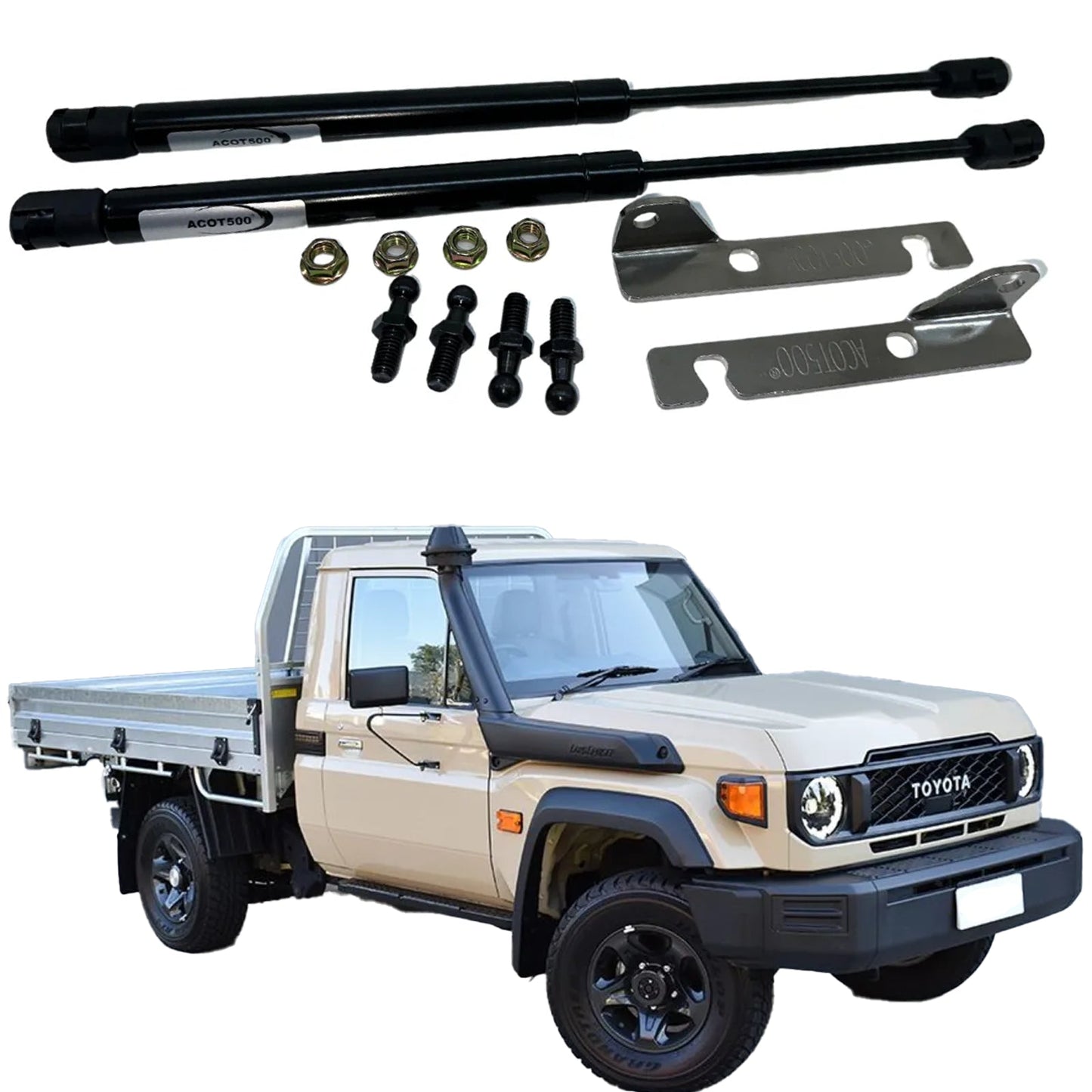 Bonnet Hood Gas Strut Damper Conversion Kit Fit Toyota Facelift Land Cruiser 70 Series 2024+ ACOT500 - SunSafe Australia