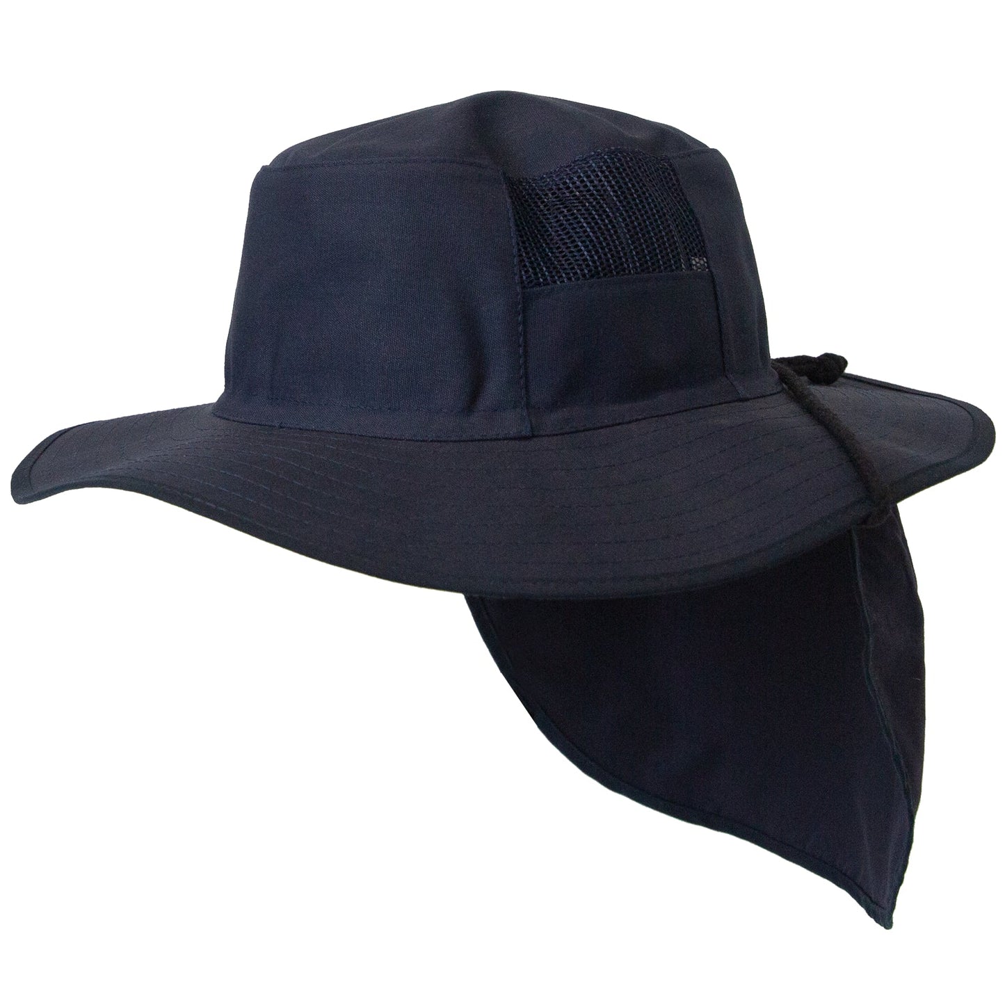 Broad Brim Mesh Hat With Chin Strap and Neck Flap - SunSafe Australia