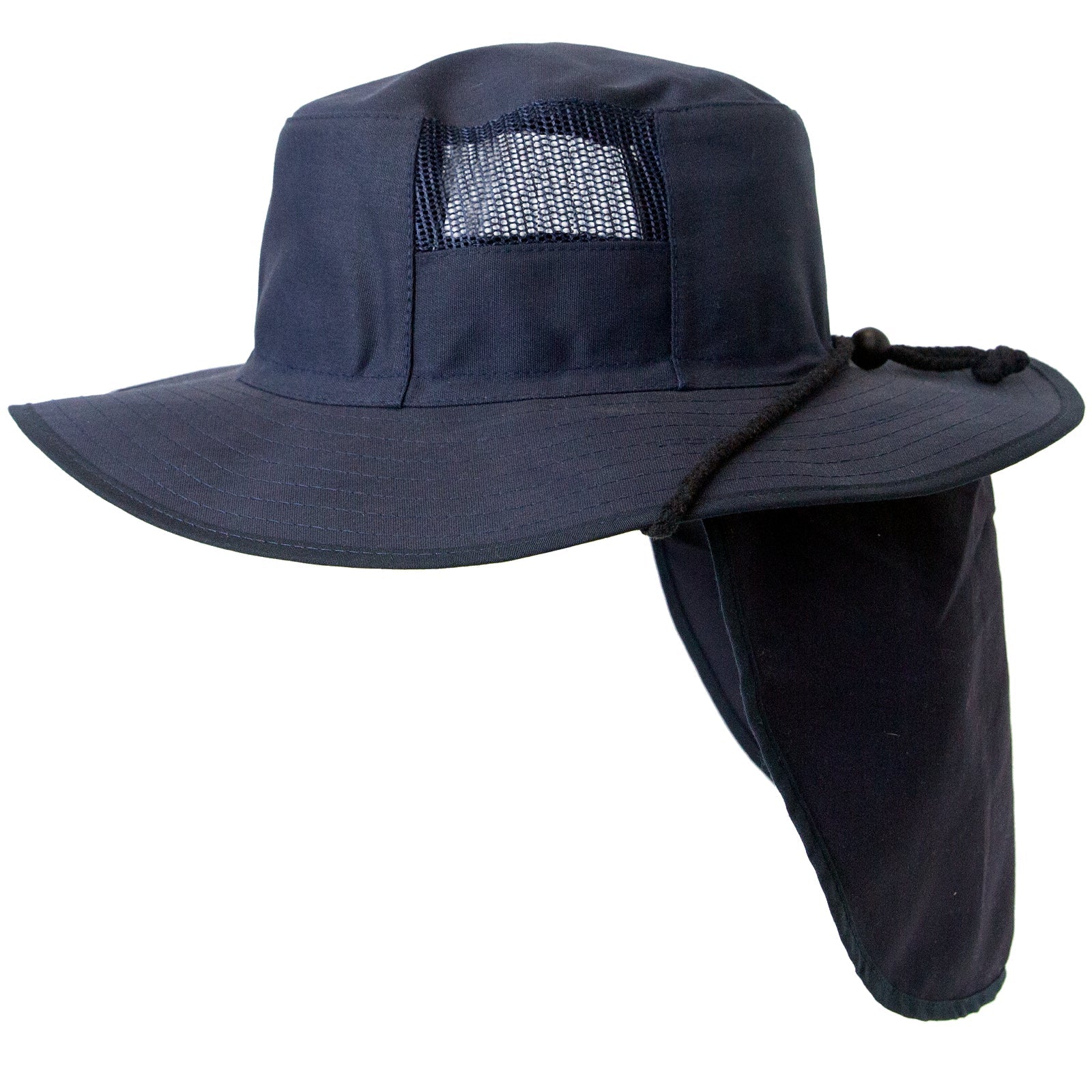 Broad Brim Mesh Hat With Chin Strap and Neck Flap - SunSafe Australia