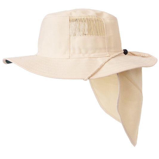 Broad Brim Mesh Hat With Chin Strap and Neck Flap - SunSafe Australia