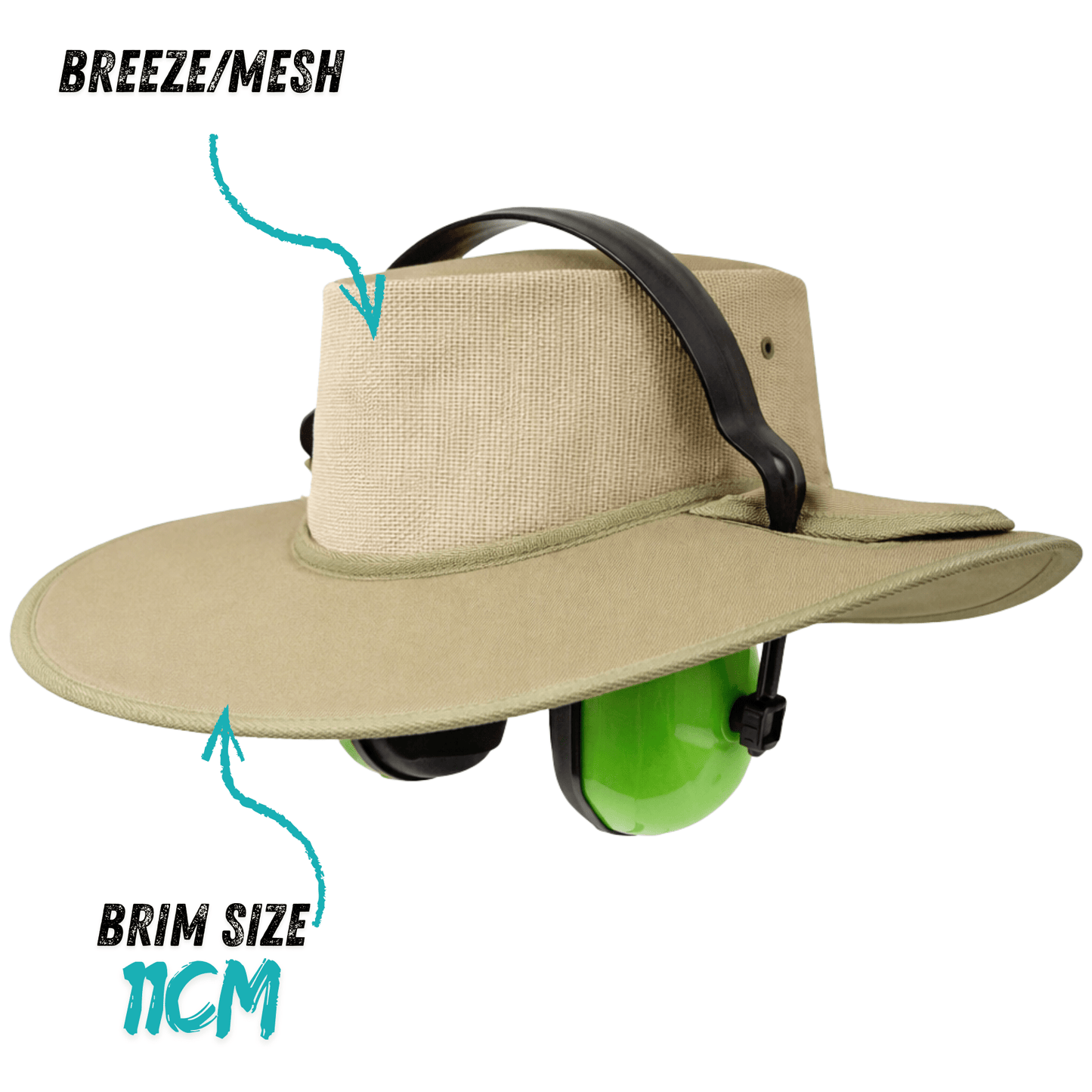 Earmuff Hat Breeze/Mesh Khaki 11cm Brim Newcastle Hats - SunSafe Australia