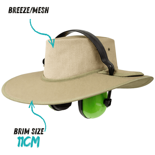 Earmuff Hat Breeze/Mesh Khaki 11cm Brim Newcastle Hats - SunSafe Australia