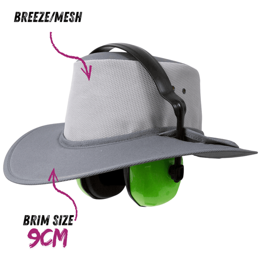 Earmuff Hat Breeze/Mesh Silver Grey 9cm Brim Newcastle Hats - SunSafe Australia