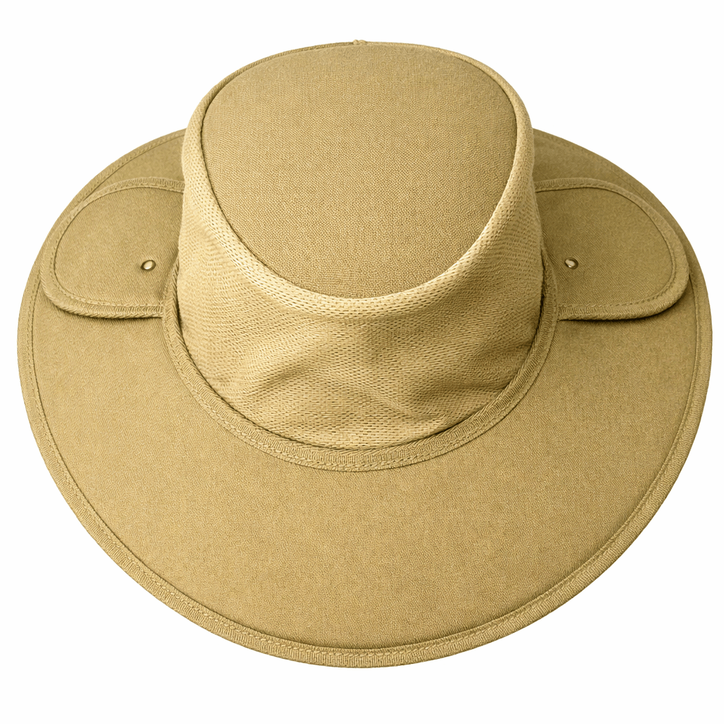 Earmuff Hat Micro Mesh Khaki 9cm Brim UPF 50+ Newcastle Hats - SunSafe Australia