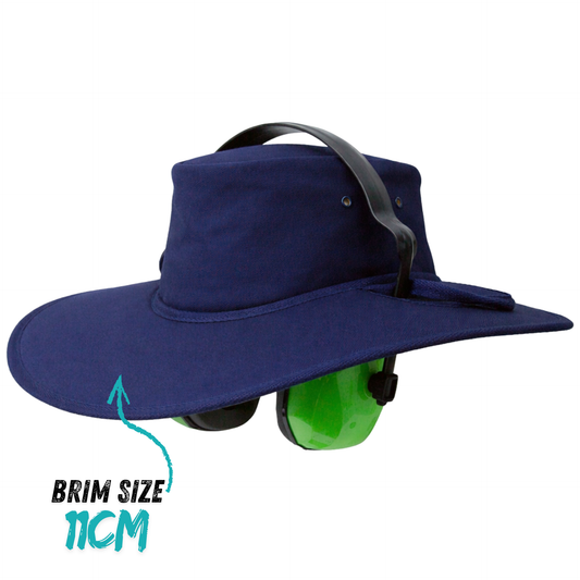 Earmuff Hat with a 11cm Extra Large Brim Navy Blue Made in Australia SunSafe Australia