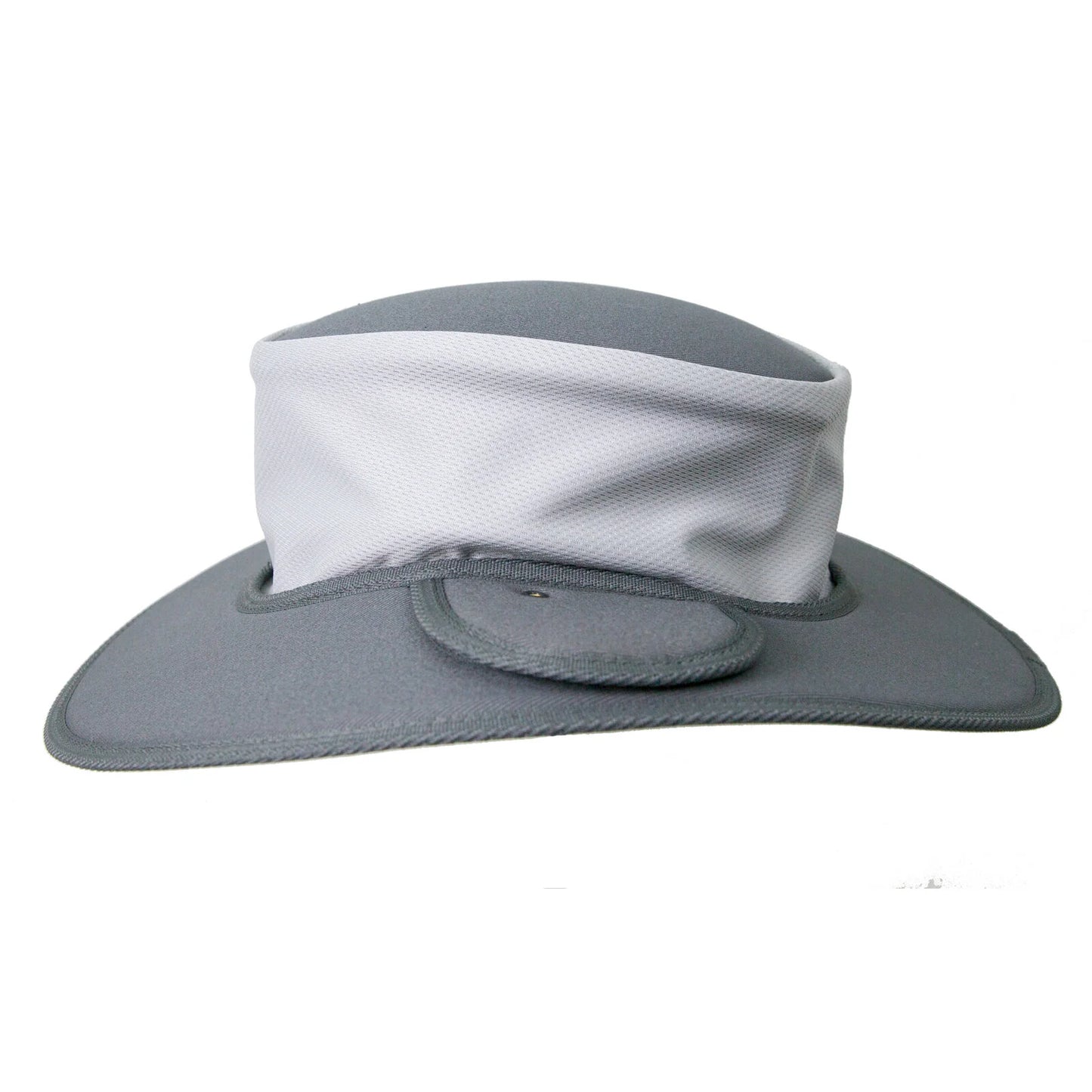 Australian made silver grey earmuff hat with micro mesh airflow and 9cm brim