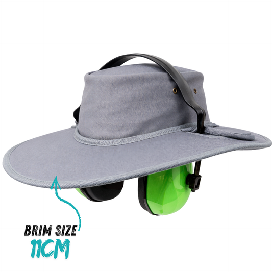 Earmuff Hat with a 11cm Extra Large Brim Silver Grey Made in Australia SunSafe Australia