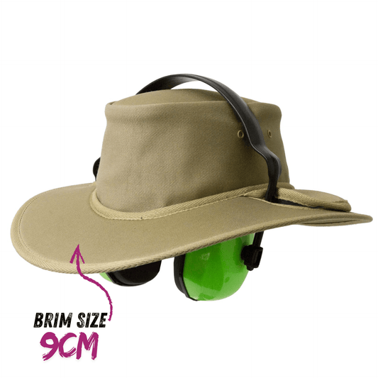 Earmuff Hat Standard Khaki 9cm Brim UPF 50+ Newcastle Hats - SunSafe Australia