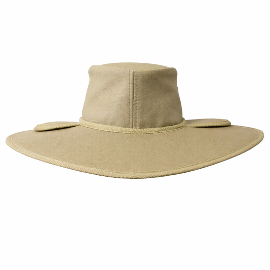 Earmuff Hat with Extra Large Brim Back Khaki