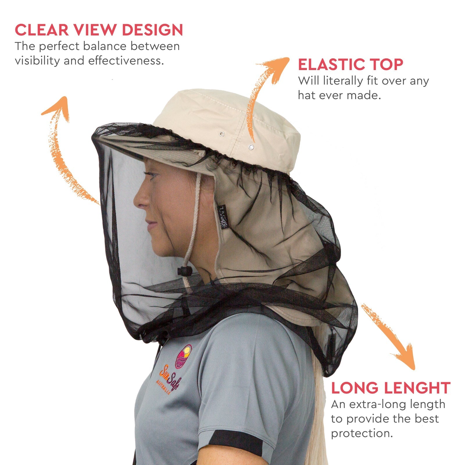 Extra Long Tapered Cut Easy View Fly Net by UVeto Australia - SunSafe Australia