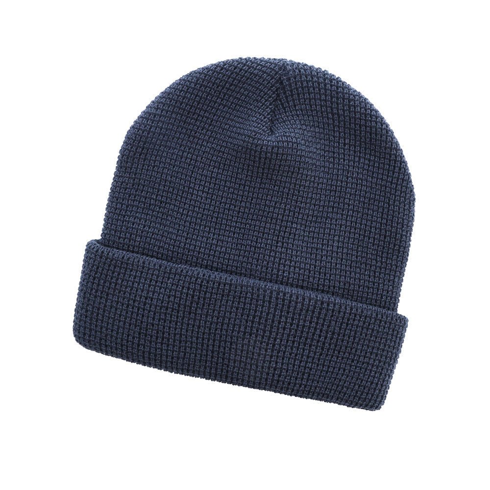 Grid Knit Beanie Acrylic Roll Back Beanie in Navy