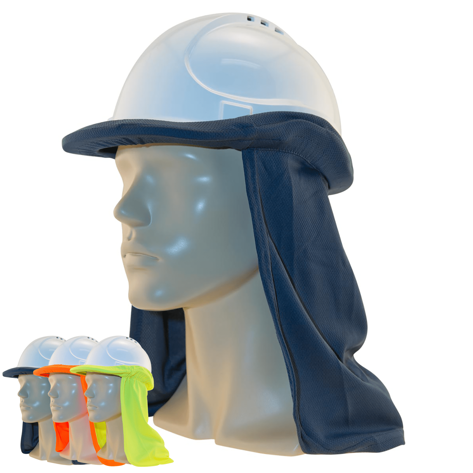 UVeto Australia hard hat flap with neck protection attached to safety helmet for outdoor work