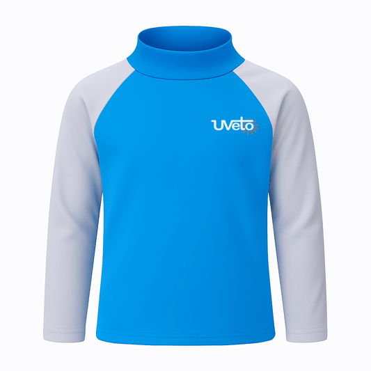 Kids Rashie Light Blue on White – Long Sleeve UPF 50+ Made in Australia - SunSafe Australia