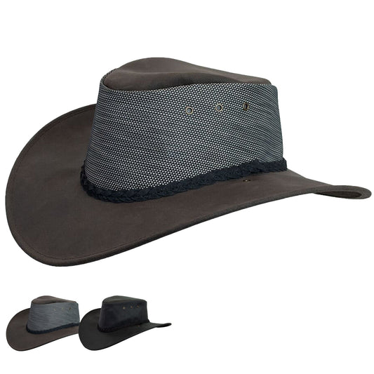 Leather Paterson Hat Breeze Mesh Newcastle Hats - SunSafe Australia