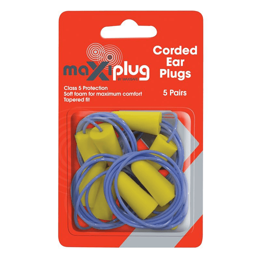 Maxisafe MaxiPlug Corded Earplugs - Blister Pack of 5 Pairs