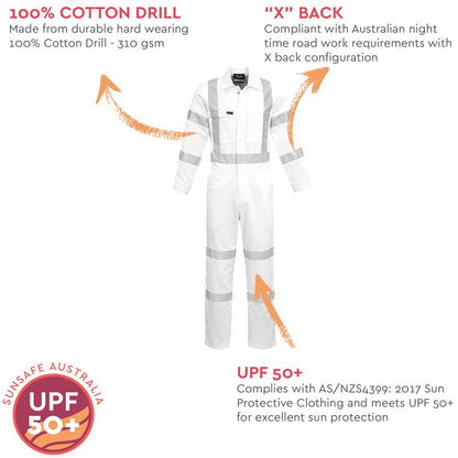 Men's Bio Motion "X" Back Overall White ZC620 - SunSafe Australia
