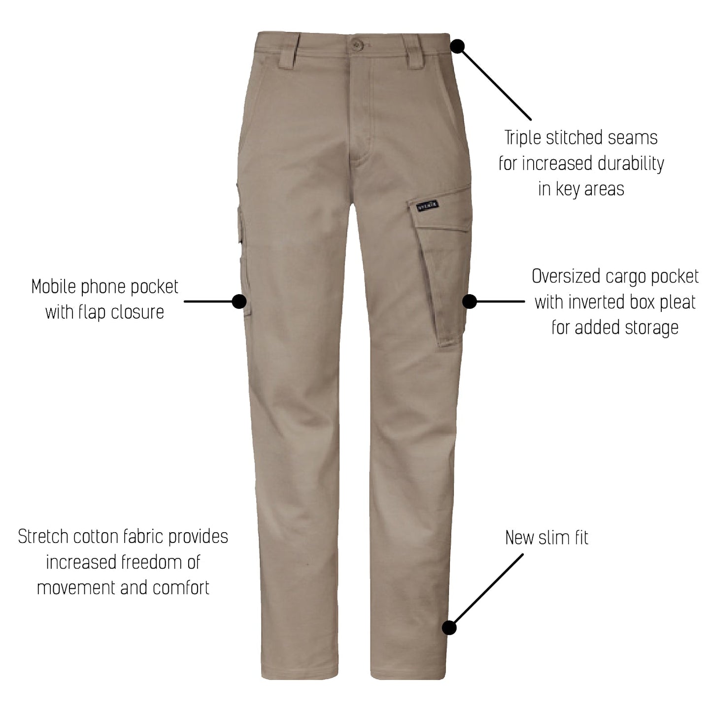 Men's Essential Stretch Cargo Pant Slim Fit 98% Cotton in Navy