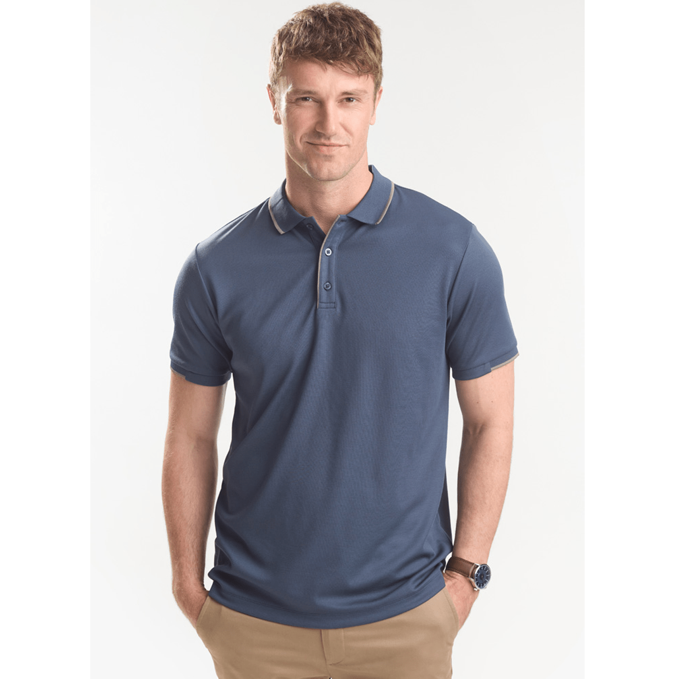 Biz Collection Men's Focus Short Sleeve Polo UPF 50+ in Black/red