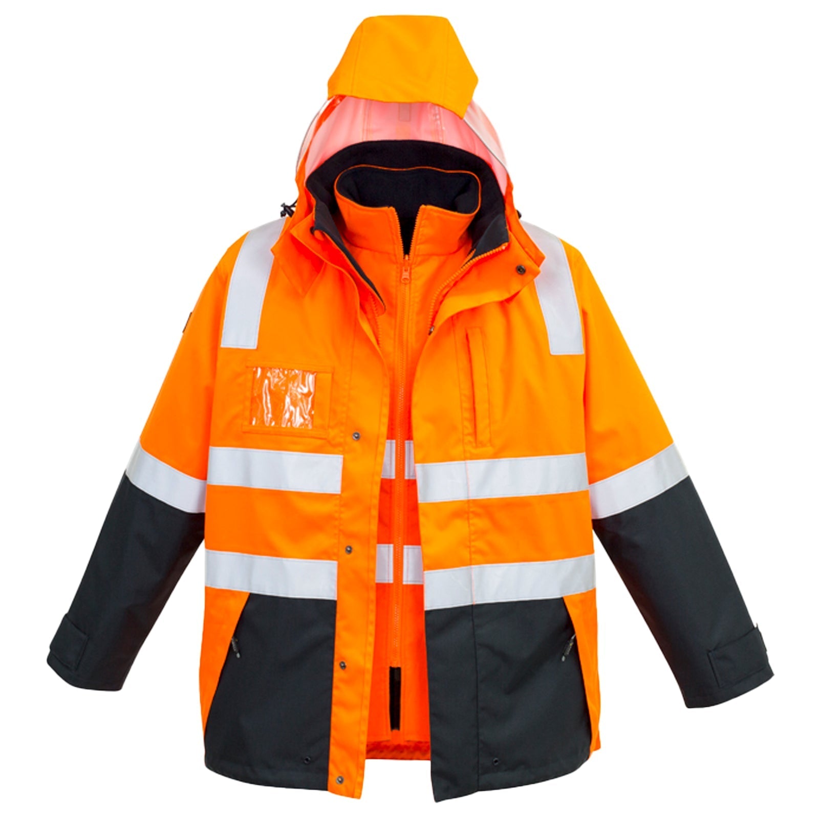 Men’s Hi - Vis 4 - in - 1 Waterproof Jacket with Reversible Fleece Vest – 10,000mm Rated - SunSafe Australia