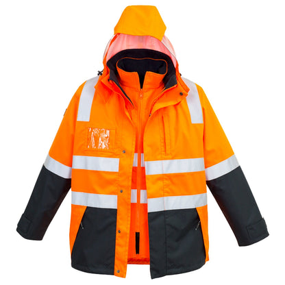 Men’s Hi - Vis 4 - in - 1 Waterproof Jacket with Reversible Fleece Vest – 10,000mm Rated - SunSafe Australia
